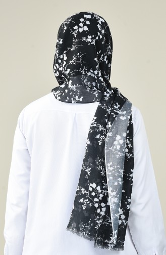 Châle Coton à Motifs Noir et Blanc  13161-11H Noir Blanc 13161-11H