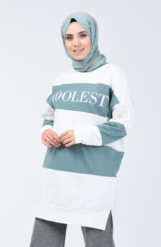 Yazı Desenli Sweatshirt 0814-01 Çağla Yeşili