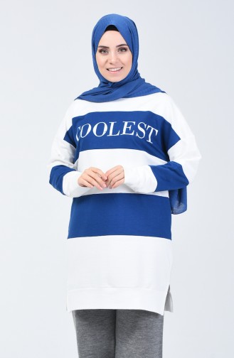 Yazı Desenli Sweatshirt 0814-02 İndigo