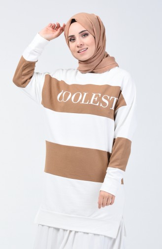 Yazı Desenli Sweatshirt 0814-03 Sütlü kahve