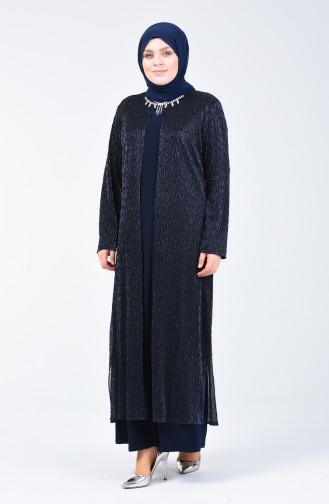 Big Size Suit Looking Evening Dress Navy Blue 1076-02