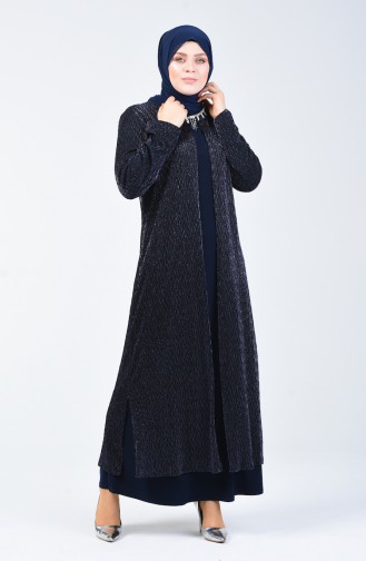 Big Size Suit Looking Evening Dress Navy Blue 1076-02