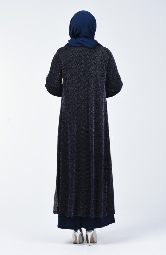 فستان سهرة مقاس كبير على شكل طقم كحلي 1076-02