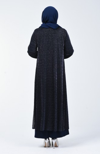 Big Size Suit Looking Evening Dress Navy Blue 1076-02