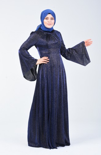 Robe de Soirée Grande Taille Manches Volantes à Paillettes  9016-02 Bleu Roi 9016-02