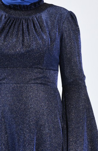 Plus Size Spanish Sleeve Silvery Evening Dress 9016-02 Saxe Blue 9016-02