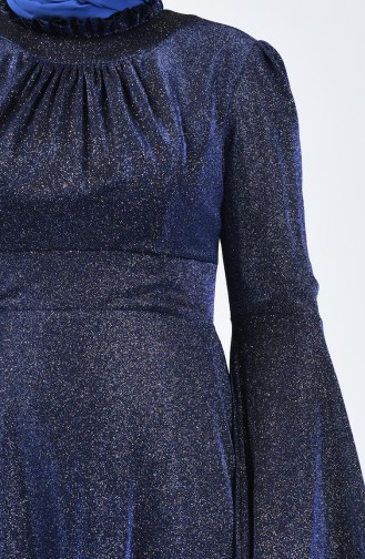 Robe de Soirée Grande Taille Manches Volantes à Paillettes  9016-02 Bleu Roi 9016-02