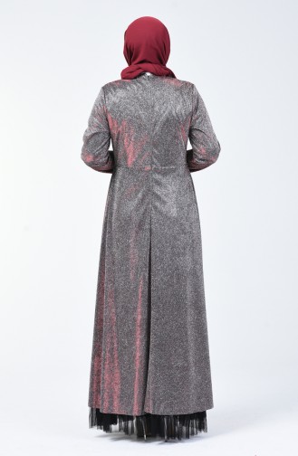 Plus Size Stone Silvery Evening Dress 9018-04 Burgundy 9018-04