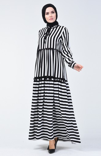 Striped Pompom Dress 40848-01 Black 40848-01