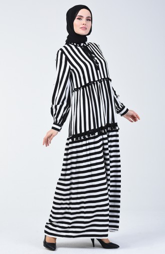 Striped Pompom Dress 40848-01 Black 40848-01