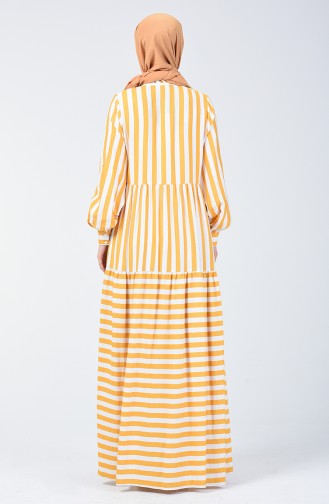 Çizgili Ponponlu Elbise 40848-02 Sarı