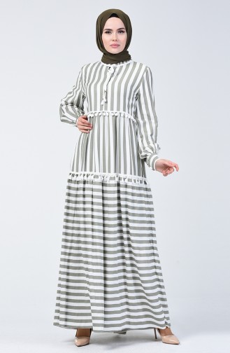 Striped Pompom Dress 40848-03 Khaki 40848-03