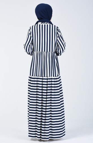 Striped Pompom Dress Navy Blue 40848-04