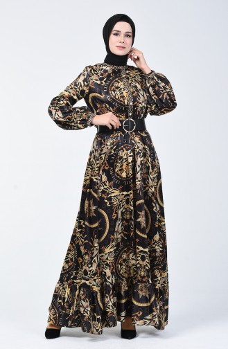 Belted Satin Dress 50664-01 Black 50664-01