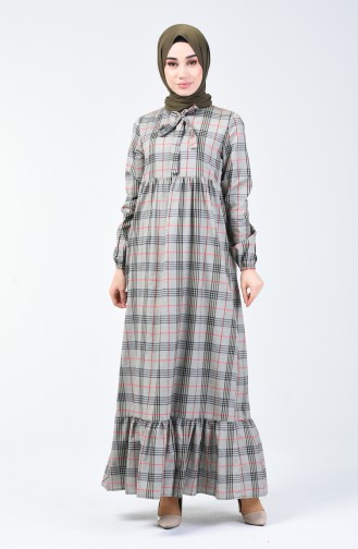 فستان مطوي مع ربطة عنق كاكي 1368-02