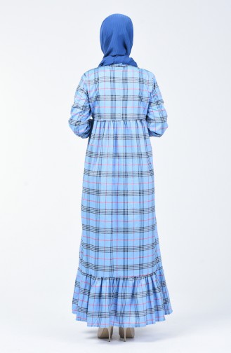 Krawatte Kragen Gerafftes Kleid 1368-04 Blau 1368-04