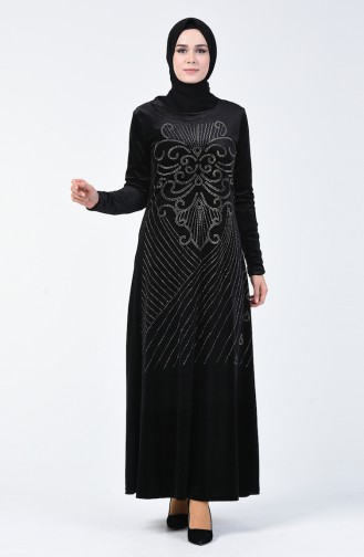 Robe Velours İmprimé de Pierre 19802-02 Noir 19802-02