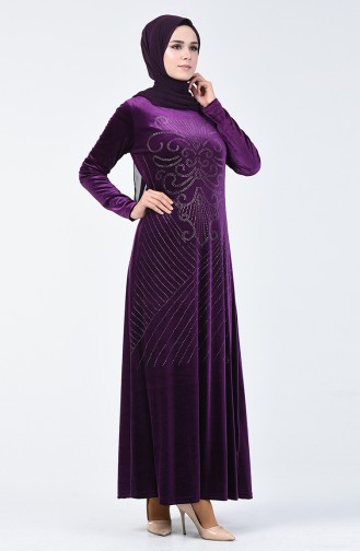 Strass Printed Velvet Dress Purple 19802-03