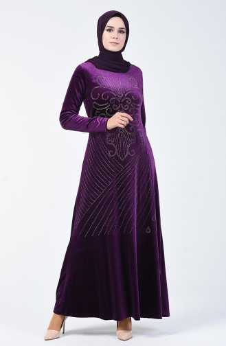 Strass Printed Velvet Dress Purple 19802-03