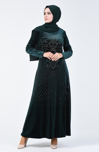 Bedrucktes Kleid aus Samt 19802-04 Smaragdgrün 19802-04