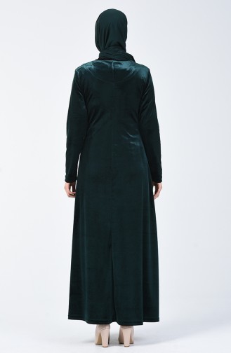 Taş Baskılı Kadife Elbise 19802-04 Zümrüt Yeşili