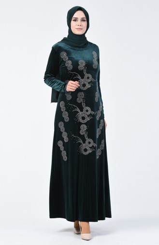 Stone Printed Velvet Dress 19803-01 Emerald Green 19803-01