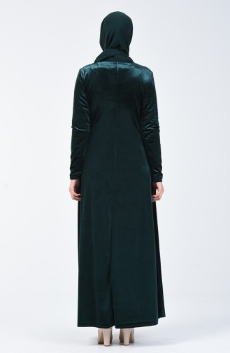 Taş Baskılı Kadife Elbise 19803-01 Zümrüt Yeşili