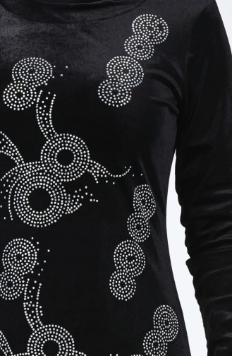 Taş Baskılı Kadife Elbise 19803-03 Siyah