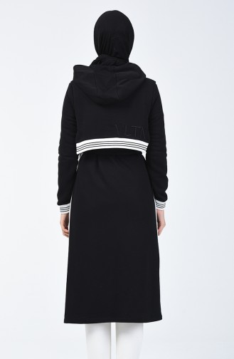 Kapüşonlu Uzun Spor Tunik 50654-02 Siyah
