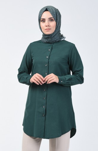 Düğmeli Tunik 3126-10 Zümrüt Yeşili