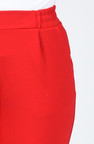 Pileli Cep Detaylı Pantolon 1374-04 Kırmızı