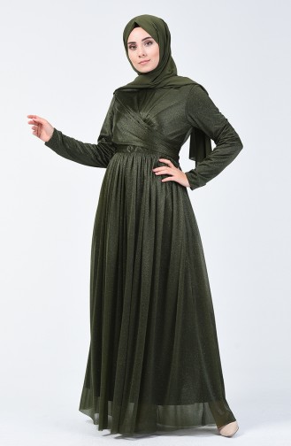 Khaki Hijab Evening Dress 0246-01