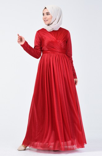 Claret Red Hijab Evening Dress 0246-02