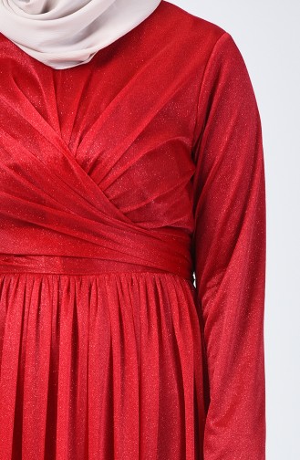 Claret Red Hijab Evening Dress 0246-02