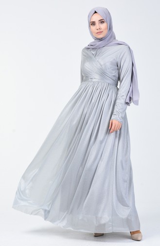 Gray Hijab Evening Dress 0246-03