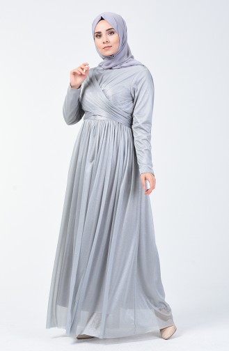 Gray Hijab Evening Dress 0246-03