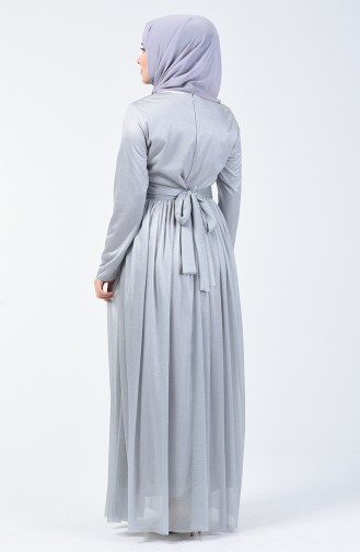 Gray Hijab Evening Dress 0246-03