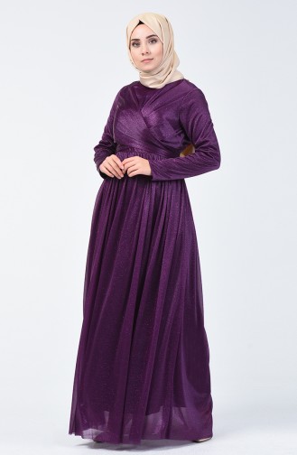 Purple Hijab Evening Dress 0246-05