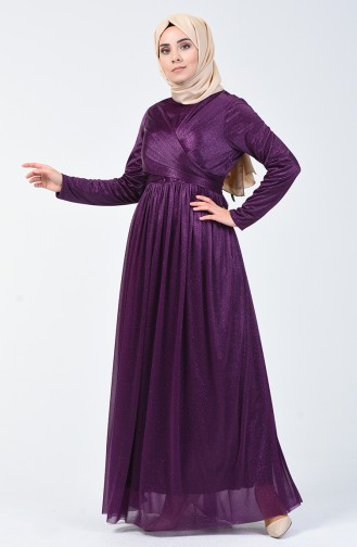 Purple Hijab Evening Dress 0246-05