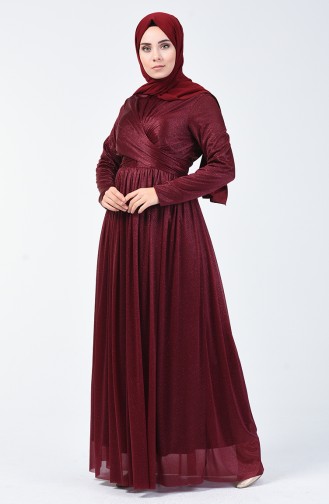 Plum Hijab Evening Dress 0246-06