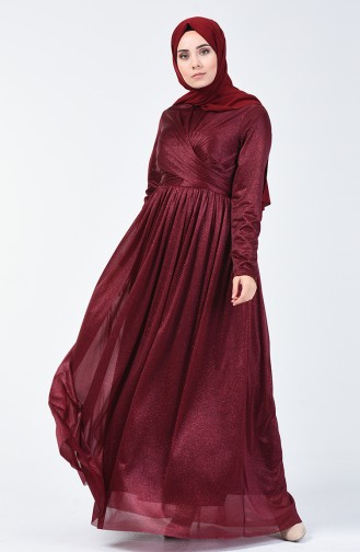 Plum Hijab Evening Dress 0246-06