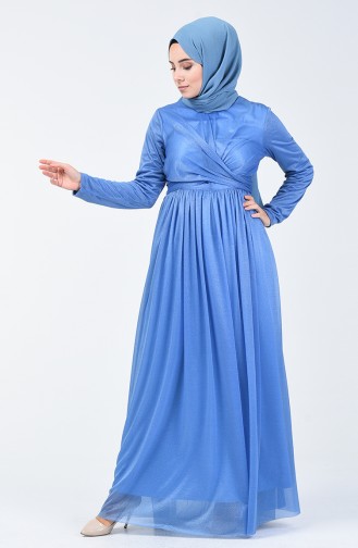 Blue Hijab Evening Dress 0246-07