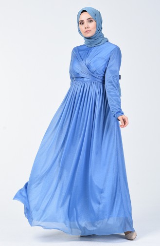 Blue Hijab Evening Dress 0246-07
