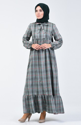 Kravat Yaka Büzgülü Elbise 1368A-01 Haki