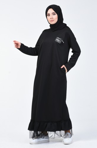 Tül Detaylı Spor Elbise 4129-03 Siyah
