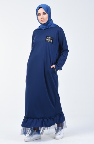 Tulle Detailed Sport Dress 4170-04 Navy Blue 4170-04