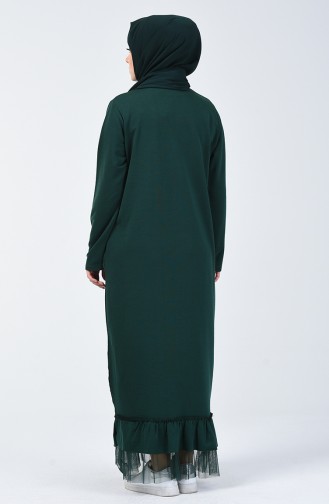 Etek Ucu Tül Detaylı Elbise 4093-01 Zümrüt Yeşili