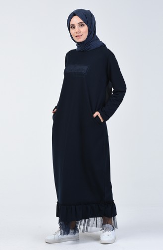 Navy Blue Hijab Dress 4093-04