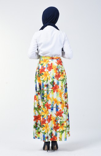 Buttoned Patterned Skirt Mustard 2060-01