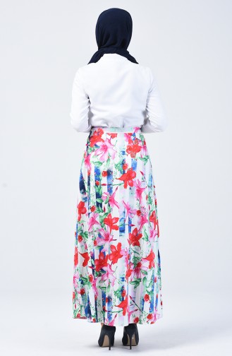 Buttoned Patterned Skirt Fuchsia 2060-02